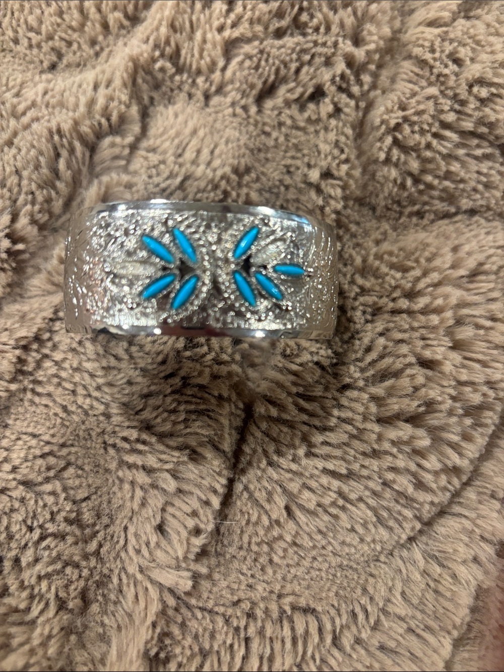 Sterling Silver-Tone Turquoise Accent Wide Band bracelet cuff- Women's Jewelry